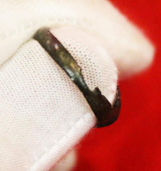 A Wonderful, Around 1200 Year Old Original Viking Bronze Ring, Four Claw Bezel Setting With Its Original Amber Glass Cabochon Gem. Punched Dot Decor Around The Ovoid Surround Of The Claw Setting