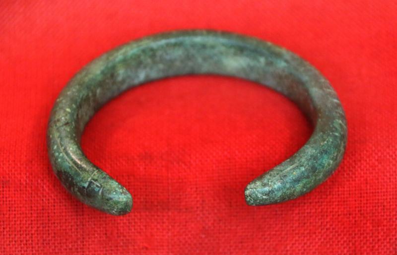 A Most Attractive, Serpent, Bronze Age Power Bracelet, Armilla, & Arm Ring. A Fabulous 1000 B.C. Arm Adornment, With Most Beautiful Natural Aged Patination Colour of Rich Emerald Green, In Superb Condition With Substantial Heft & Gravitas