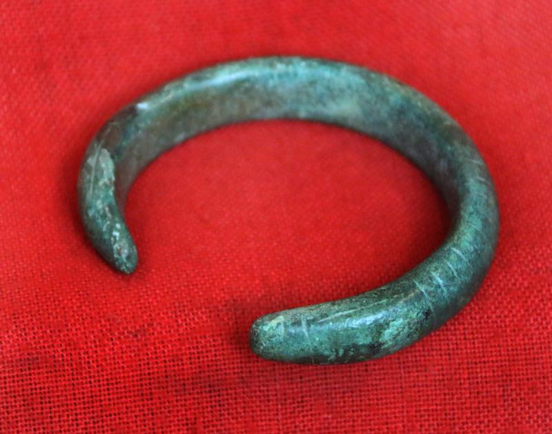 A Most Attractive, Serpent, Bronze Age Power Bracelet, Armilla, & Arm Ring. A Fabulous 1000 B.C. Arm Adornment, With Most Beautiful Natural Aged Patination Colour of Rich Emerald Green, In Superb Condition With Substantial Heft & Gravitas