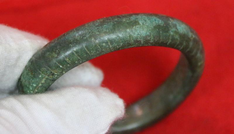 A Most Attractive, Serpent, Bronze Age Power Bracelet, Armilla, & Arm Ring. A Fabulous 1000 B.C. Arm Adornment, With Most Beautiful Natural Aged Patination Colour of Rich Emerald Green, In Superb Condition With Substantial Heft & Gravitas