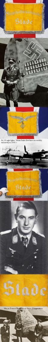Now Sold A Really Rare Original WW2 Luftwaffe Night Fighter Airbase Command Commandant's {Fliegerhorst Kommandantur} of Stade, Double Sided Banner, Of A WW2 Night Fighter Luftwaffe Airbase For Nachtjagdgeschwader 1 {NJG 1} & Nachtjagdgeschwader 3 {NJG 3}