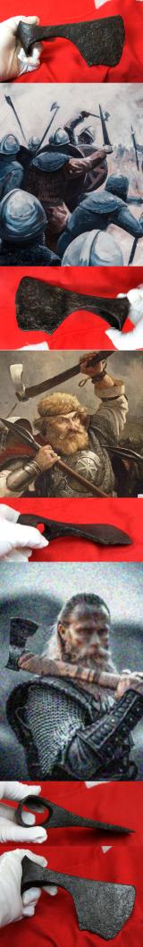 A Superb, Heavy Grade, Original Viking 'Bearded' Battle Axe, Around 1000 Years Old. Almost Every Viking Warrior Used the Axe or Spear As Their Main & Primary Combat Weapon. Swords Were the Prerogative of Kings and Earls {Jarls}