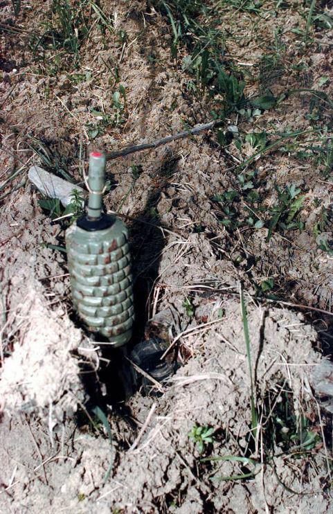 Deactivated Original Yugoslavian Stake Mine PMR-2A Anti-Personnel Mine. From the Bosnian War With Original UMNP-1V Fuse