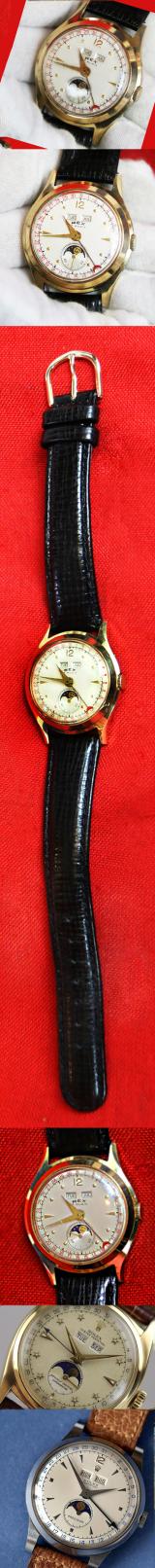 A Super, 1950's Vintage, Yet Incredibly Affordable, Triple Calender Moon-Phase, Complicated Movement of 17 Rubies, Wristwatch, in Rolled Gold By Rex of Switzerland. Hand Winding Movement. An Amazingly Beautiful Collector's Piece.
